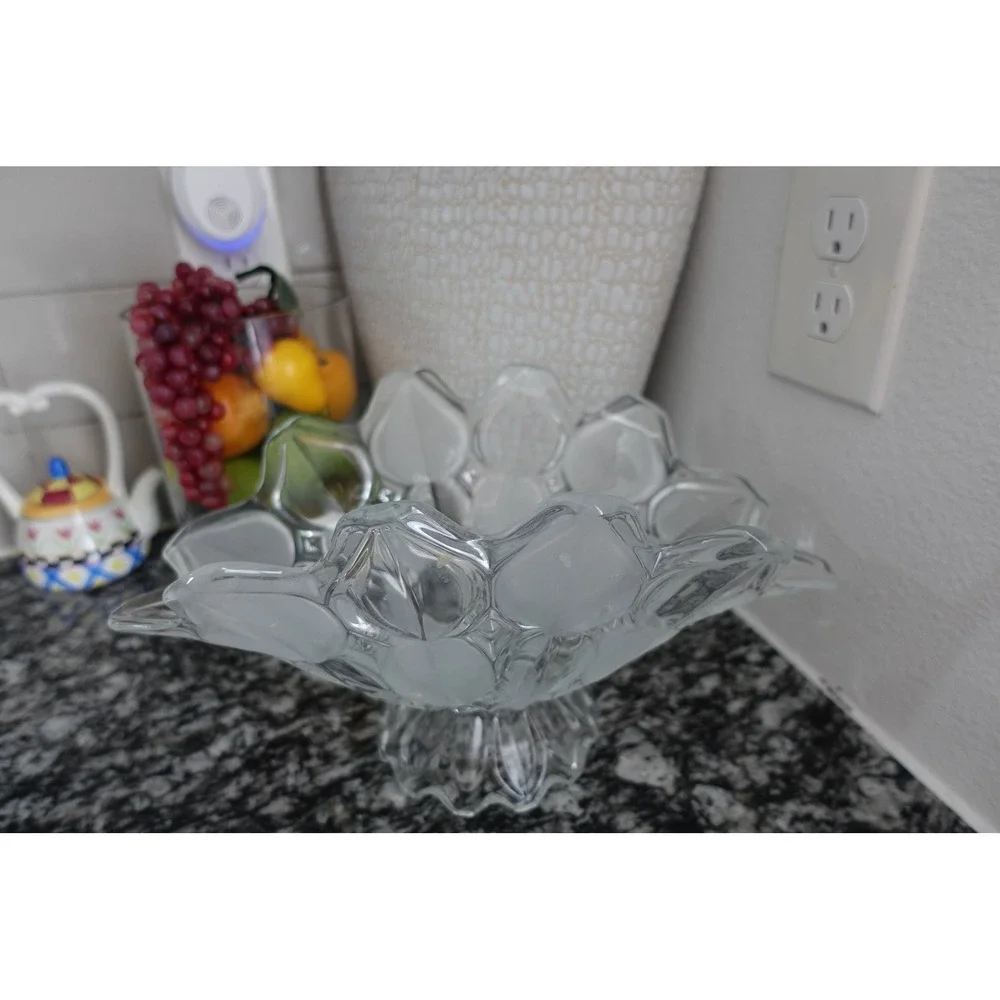 Crystal clear industries Moravia pattern press glass footed centerpiece‎ bowl